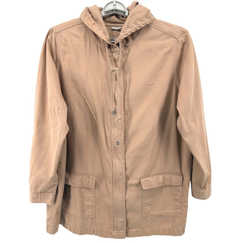 Woman Within  Hooded Utility Jacket Womans 1X Khaki Distressed Gorpcore